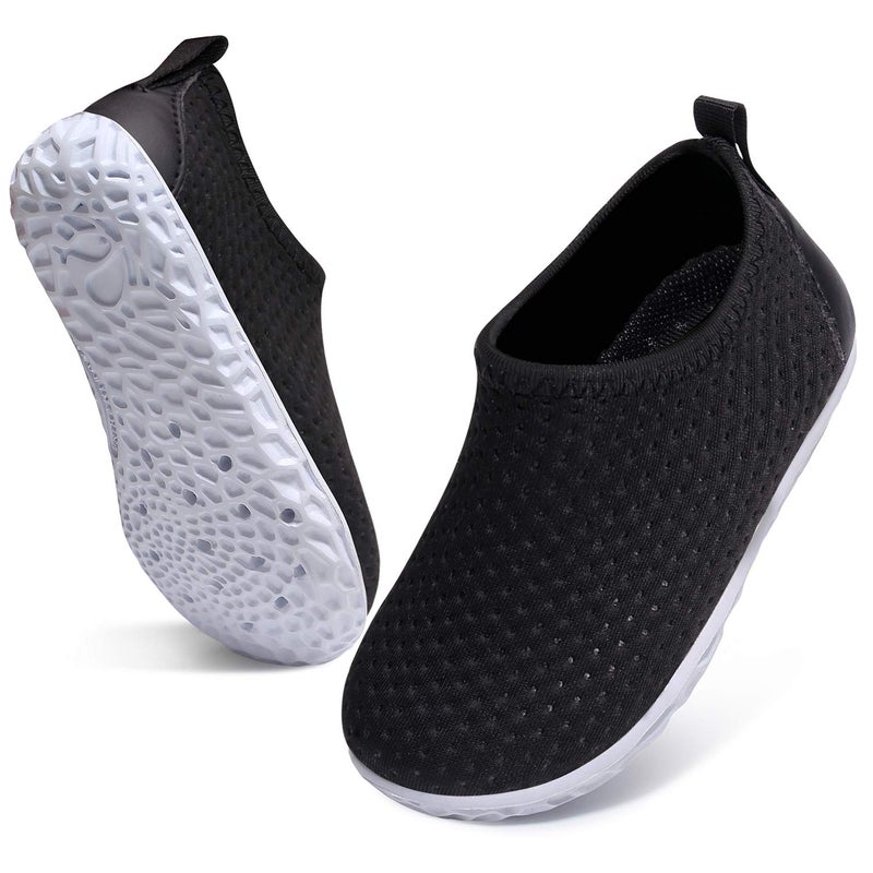 FEETCITY Baby Girls and Boys Water Shoes Lightweight Comfort Sole Easy Walking Athletic Slip on Aqua Socks Black Mesh 12-18 Months Infant - Image 2